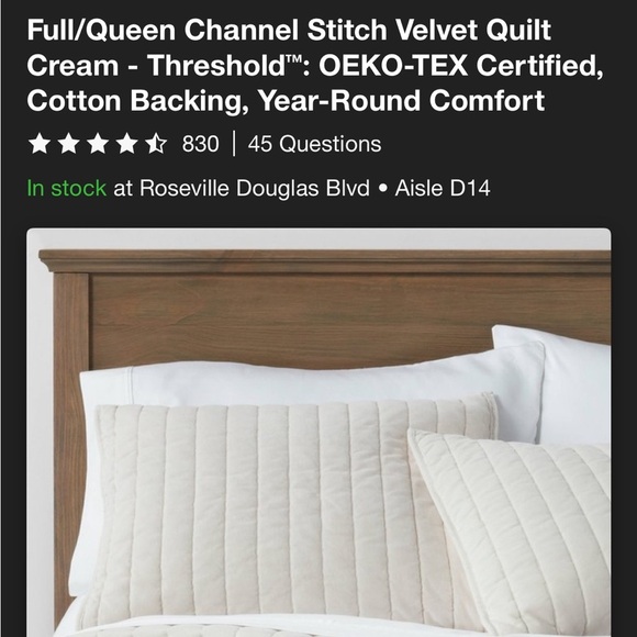 NWOT Full/Queen Channel Stitch Velvet Quilt
Cream - Threshold - Picture 7 of 7
